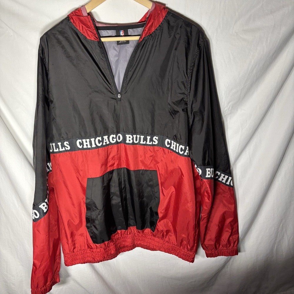 Vintage NBA‎ Chicago Bulls 1/4 Zip Pullover Windbreaker Jacket Black Red M
